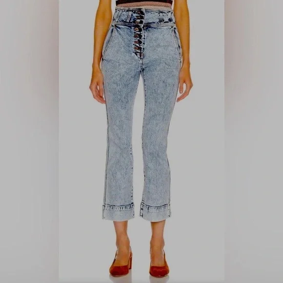 Ulla Johnson Ellis Acid Wash High Rise Cropped Jeans - Picture 2 of 10